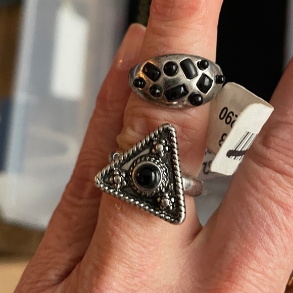 Free People Silver Tone Onyx Dome Ring, Size 8, NWT - Picture 2 of 13